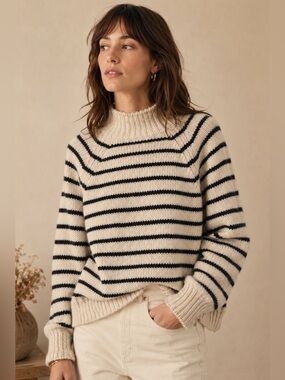 MERSEA Italian Breton Stripe Mock Neck Chunky Knit Sweater M